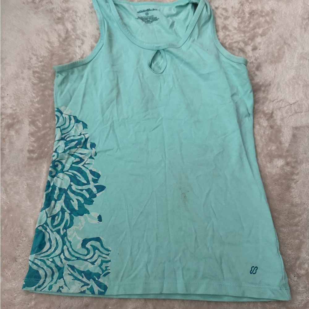Eddie Bauer Mint Teal Floral-Print Tank Top